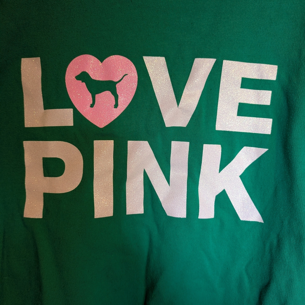 Green 'Love Pink' Zip-Up Hoodie
